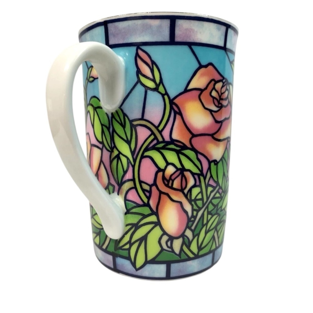 Otagiri Mug Roses Stained Glass Japan Hromalk Gold - Picture 2 of 4